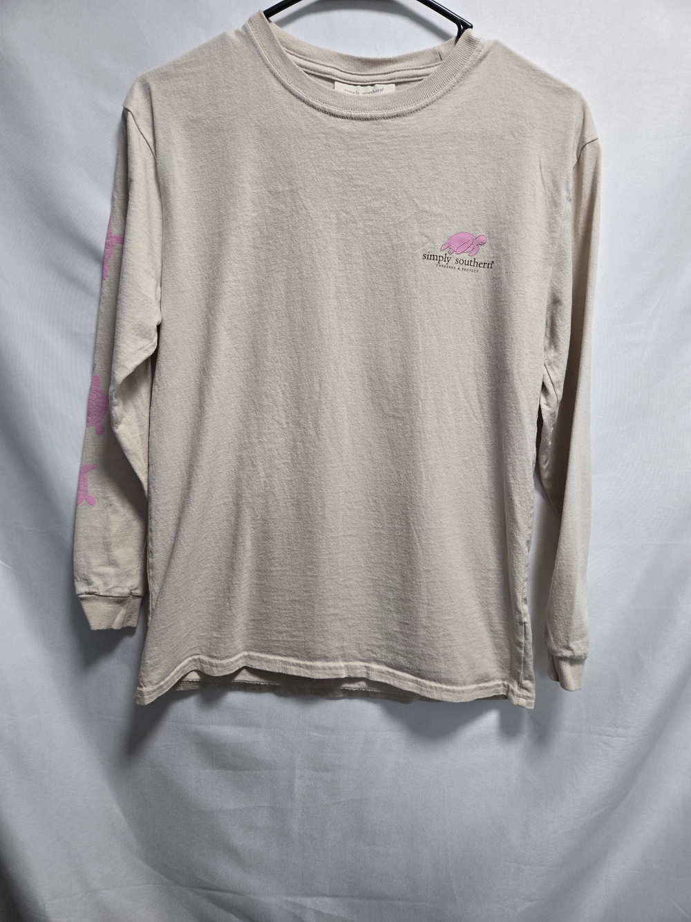 Simply Southern Girls' Long-Sleeve Tee in Cream with Pink Graphic
